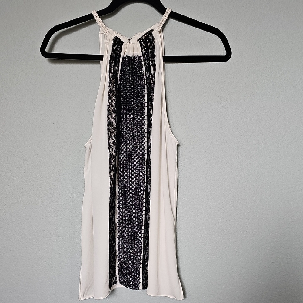 Kobi Halperin Black White Embellished Halter Rope Neck And Tie Tank Top Large